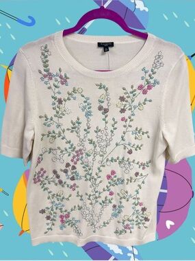 Vintage Talbots beaded floral knit short sleeve shirt NWT